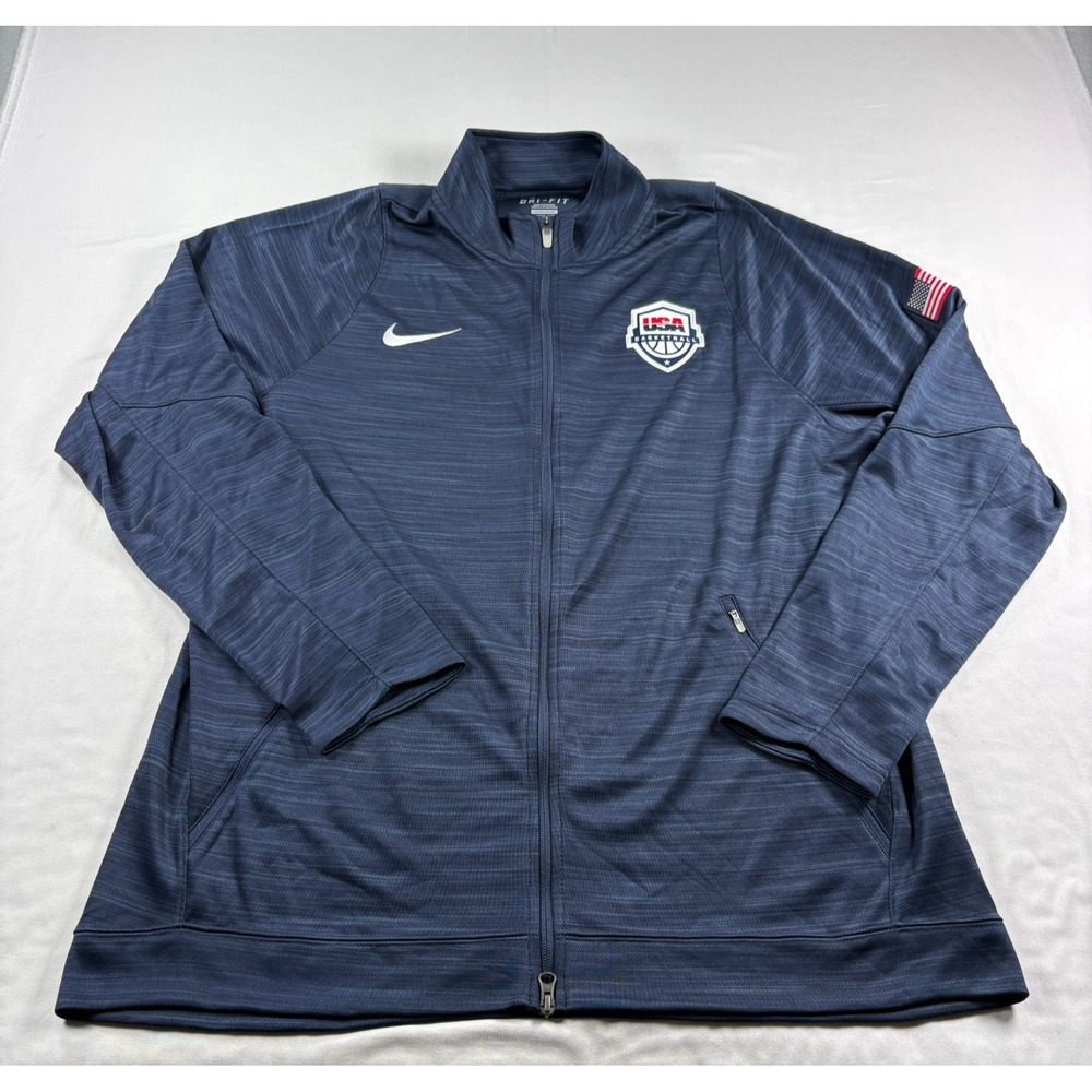 Nike Team USA Olympics Basketball Jacket Mens 2XL Blue Dri Fit Full Zip